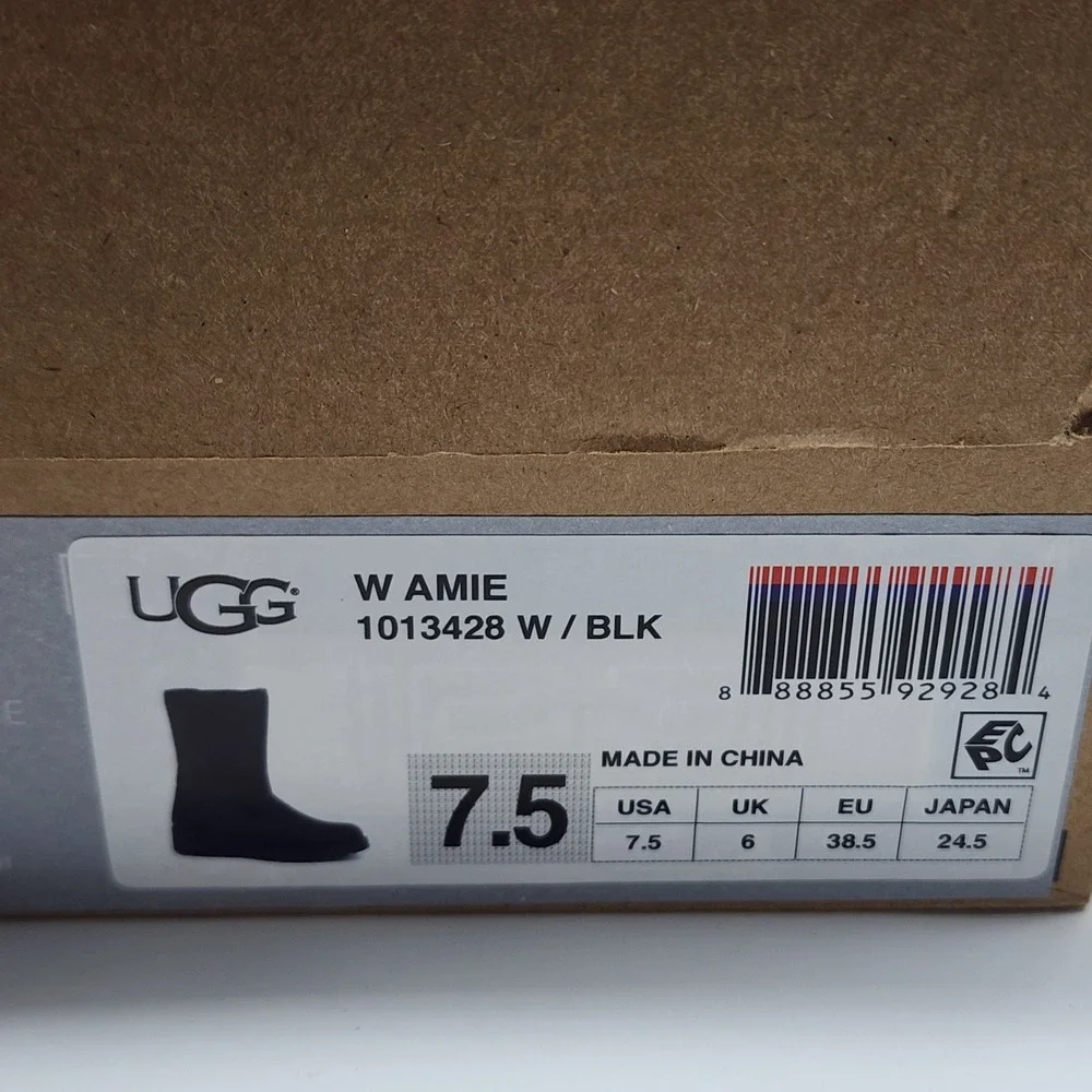 UGG Amie Classic Slim Boots Women 7.5 Black Suede Sheepskin Wedge Treadlite